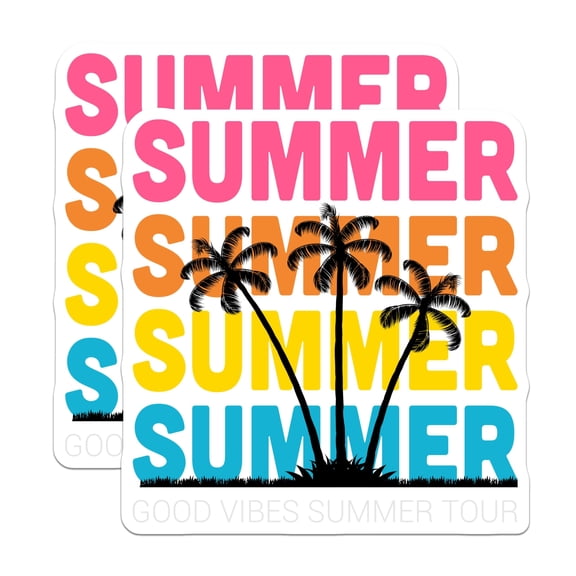 (2 Pack) Summer Palm Tree Stickers - Tropical Vacation Vibes - Good Vibes Tour Decals - 5" On Longest Side - Sticks to Smooth Flat Surfaces - Made in USA - BMCS22774