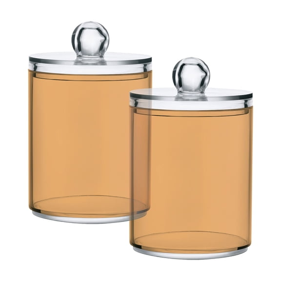 2 Pack Summer Tan Qtip Holder Dispenser Clear Plastic Storage Apothecary Jars for Cotton Swabs Balls Pads Floss