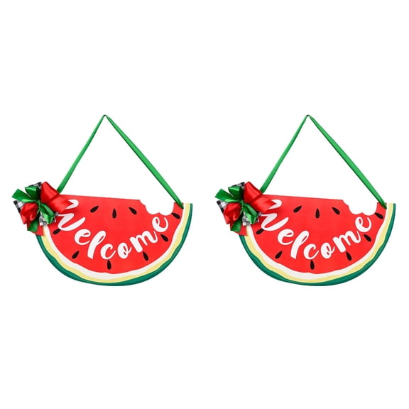 Hytrove Watermelon Hanging Sign Red Wood 2Pcs 14.93X7.86X0.39in For Summer Door Decoration