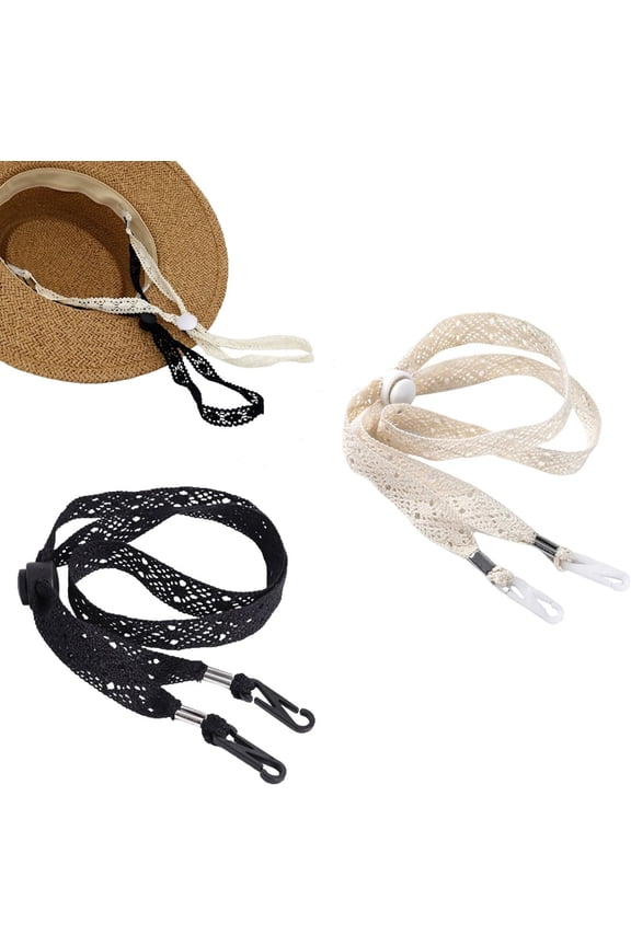 2 Pack Sun Hats Chin Strap Bucket Hat Strap Clips Windproof Adjustable Wide Lace Chain Cord for Boonie Hat Wide Brim Fishing Hat Ponytail Safari Sun Hat Straw Panama Hat Beach Hat