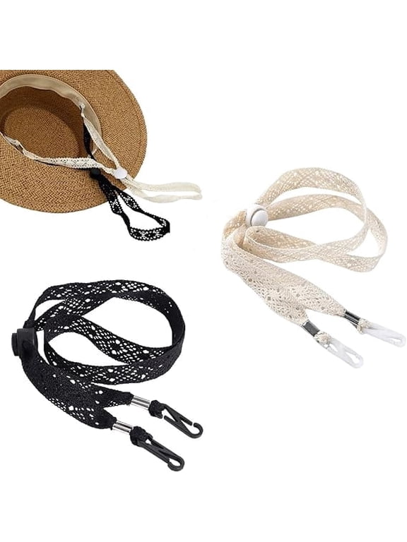 2 Pack Sun Hats Chin Strap Replacement Bucket Hat Strap Clips Windproof Adjustable Wide Lace Chain Cord for Boonie Hat Wide Brim Fishing Hat Ponytail Safari Sun Hat Straw Panama Hat Beach Hat