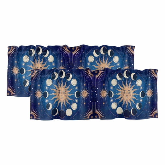 2 Pack Sun Moon Valance for Window Starry Sky Mystery Tarot Kitchen Valance Rod Pocket Short Curtain Topper Decorative Window Treatment for Living Room Bedroom 42"x12"