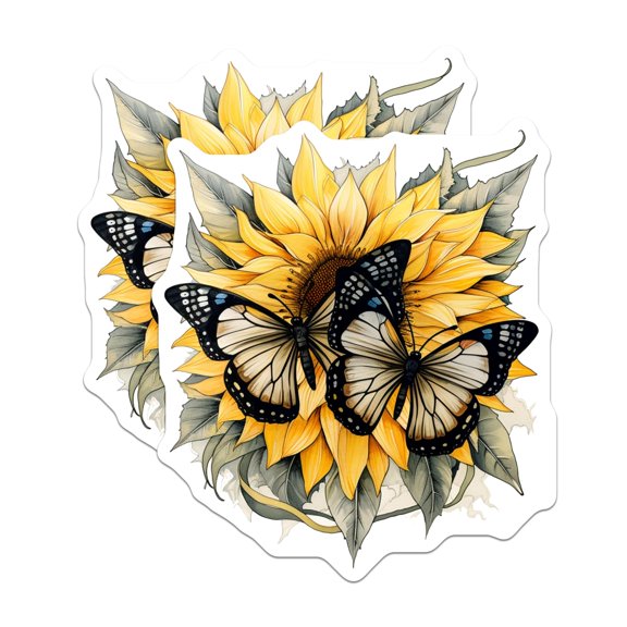 (2 Pack) Sunflower Butterfly Magnets - Nature Inspired Art - Summer Kitchen Decor - Cottagecore Fridge Accessory - 5" - Durable Magnet - Made in USA