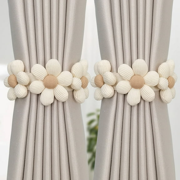 2 Pack Sunflower Curtain Tiebacks,Daisy Flower Curtain Holdbacks,Simplicity Curtain Ties with Buttons,Cute Curtain Clips,Decorative Curtain Tie Backs for Curtains Bedroom Window