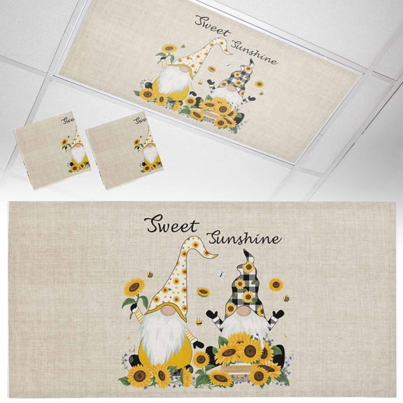 2 Pack Sunflower Gnome Fluorescent Light Covers for Ceiling Lights Sweet Sunshine Yellow Flower Farm Plant Retro Magnetic Ceiling Light Covers Overhead Light Filters for Office Classroom Home