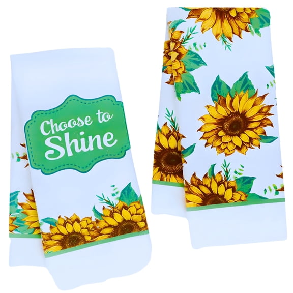 2-Pack Sunflower Kitchen Towel Set, 15in x 25in Cotton Dish Towels Floral Sunflower Print and Choose to Shine Design Absorbent Reusable Kitchen Towels
