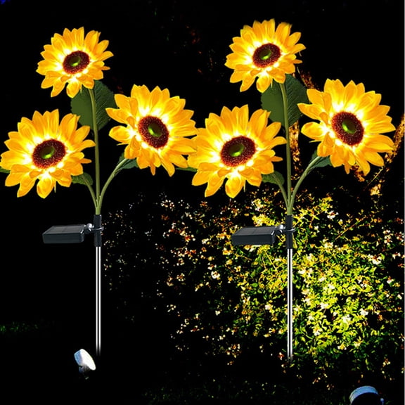 2 Pack Sunflower Solar Lights Outdoor | Garden Pathway & Yard Decor | 3-Head Flower Lights with Adjustable Stems | Waterproof IP65 | Automatic On/Off for Patio & Backyard