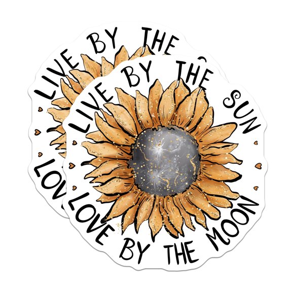 (2 Pack) Sunflower Sun Moon Magnets - Live By The Sun Love By Moon Decor - Celestial Boho Positive Affirmation - 5 Inches On Longest Side - Thick Durable Magnet - Made in USA
