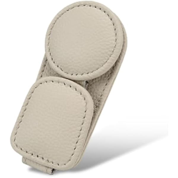 2 Pack Sunglasses Holder for Car Visor, Magnetic Leather Sunglass Eyeglass Hanger Clip for Car Sun Visor Accessories (2, Beige)