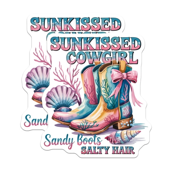(2 Pack) Sunkissed Cowgirl Magnets - Coastal Western Beach Decor - Sandy Boots Salty Hair Design - Ocean Vibes Cowgirl Style - 5 Inches On Longest Side - Thick Durable Magnet - Made in USA - MAG21311