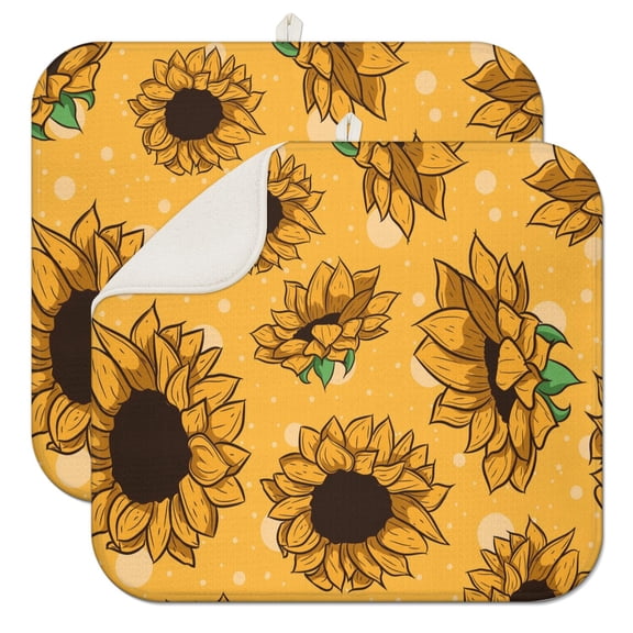 2 Pack Sunny Golden Floral Drying Pads - Multipurpose Absorbent Dish Mat