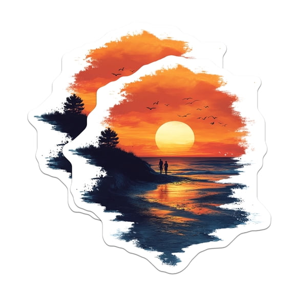 (2 Pack) Sunset Beach Magnets - Couple Silhouette - Coastal Art Decor - 5 Inches On Longest Side - Thick Durable Magnet - Made in USA - MAG24704