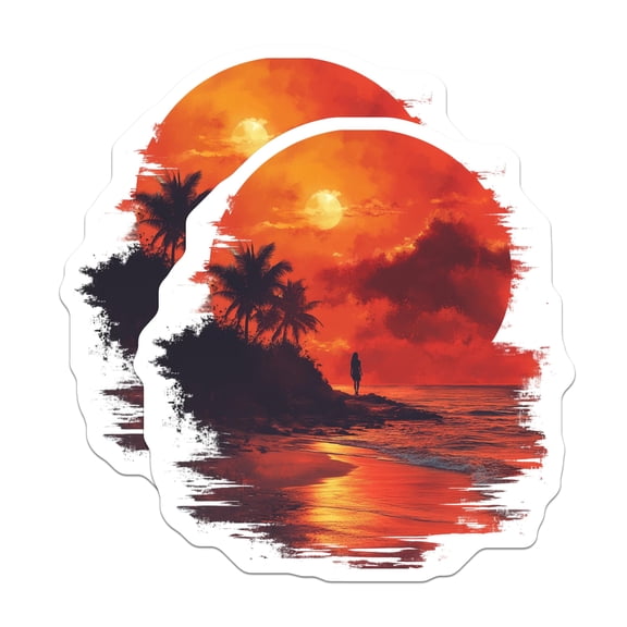 (2 Pack) Sunset Beach Magnets - Tropical Ocean Art - Wanderlust Decor - Red Sky Landscape - Serene Ocean View - 5 Inches On Longest Side - Thick Durable Magnet - Made in USA - MAG28673