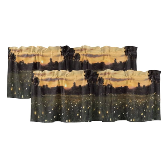 2 Pack Sunset Field Valance for Window Rustic Warm Tall Grass Floral Sunset Kitchen Valance Rod Pocket Short Curtain Topper Decorative Window Treatment for Living Room Bedroom 42"x12"