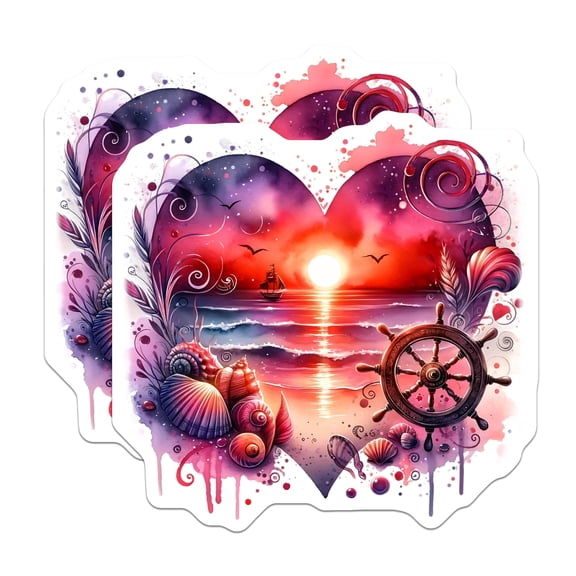 (2 Pack) Sunset Ocean Magnets - Sailing Boat Nautical Decor - Beach Scenery Art - 5" On Longest Side - Premium Magnet - for Cars, Refrigerators, Toolboxes, Lockers - Made in USA - MAG14315