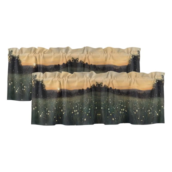 2 Pack Sunset Wildflowers Valance for Window Rustic Floral Field Landscape Kitchen Valance Rod Pocket Short Curtain Topper Decorative Window Treatment for Living Room Bedroom 42"x12"