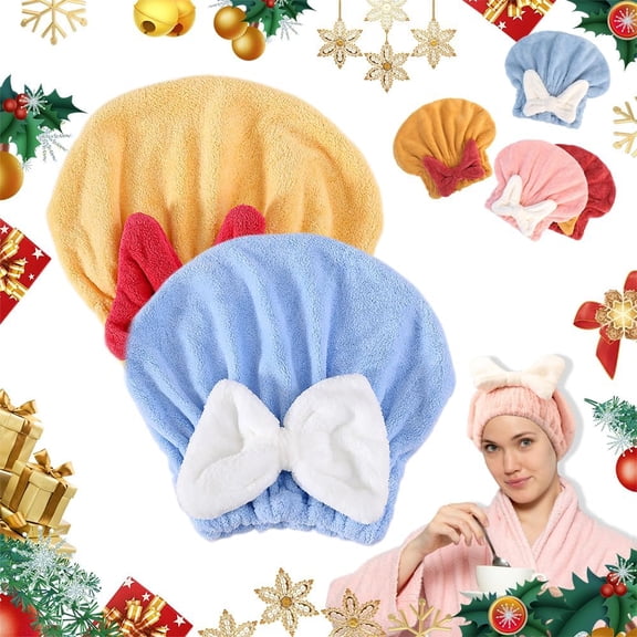 2-Pack  Super Absorbent Hair Towel Wrap for Wet Hair, Microfiber Quick-Drying Thickened Hair Bow Tie Towels