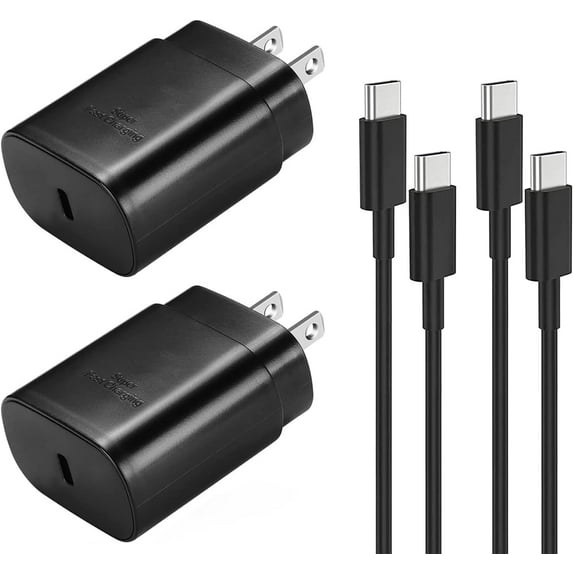 2 Pack Super Fast Adaptive Wall Adapter 25W Charger for Motorola Moto G Play (2024) with 2x 4FT (1.2M) USB C PD Charging Cable - Black