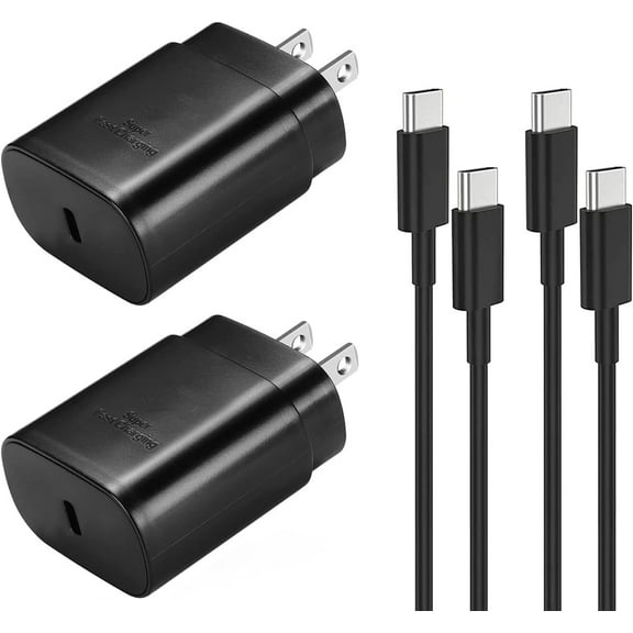 2 Pack Super Fast Adaptive Wall Adapter 25W Charger for i-Phone 16 Pro Max with 2x 4FT (1.2M) USB C PD Charging Cable - Black