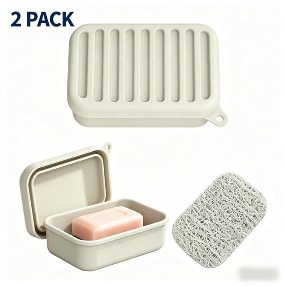 2 Pack Superior Leak-Proof Plastic Travel Soap Case with Drainage Lid/Layer, Compact Bar Soap Container, Durable Soap Holder for Camping, Gym, and Travel Size Toiletries (White)