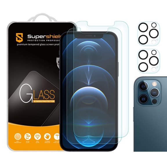 (2 Pack) Supershieldz Anti Glare and Anti Fingerprint (Matte) Screen Protector Designed for Apple iPhone 12 Pro (6.1 inch) + Camera Lens [Tempered Glass] Anti Scratch, Bubble Free