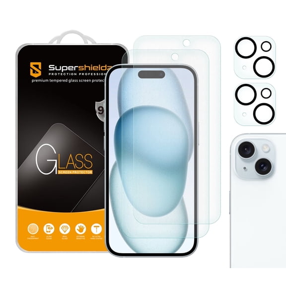 Supershieldz Anti Glare (Matte) Tempered Glass Screen Protector Designed for Apple iPhone 15 (6.1 inch) + Camera Lens, Anti Scratch, Bubble Free (2 Pack)