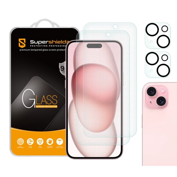 (2 Pack) Supershieldz Anti Glare (Matte) Tempered Glass Screen Protector Designed for iPhone 15 Plus (6.7 inch) + Camera Lens, Anti Fingerprint, Anti Scratch, Bubble Free