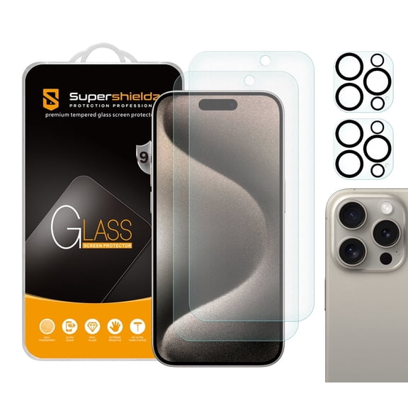 Supershieldz Anti Glare (Matte) Tempered Glass Screen Protector Designed for Apple iPhone 15 Pro (6.1 inch) + Camera Lens, Anti Scratch, Bubble Free (2 Pack)