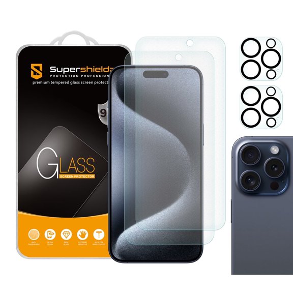 Supershieldz Anti Glare (Matte) Tempered Glass Screen Protector Designed for Apple iPhone 15 Pro Max (6.7 inch) + Camera Lens, Anti Scratch, Bubble Free (2 Pack)