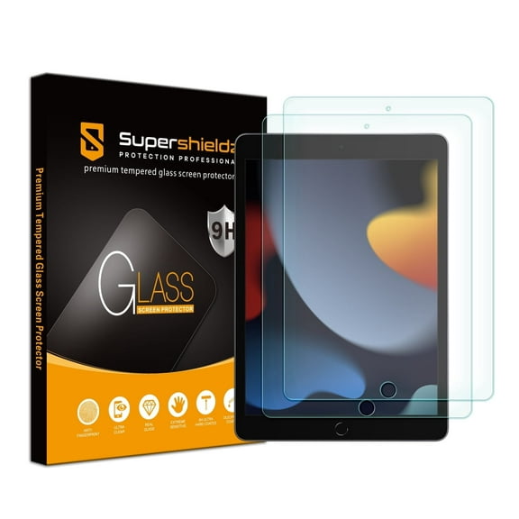 [2-Pack] Supershieldz for Apple iPad 10.2 inch (2021/ 2020/ 2019, 9th/ 8th/ 7th Generation) Tempered Glass Screen Protector, Anti-Scratch, Anti-Fingerprint, Bubble Free