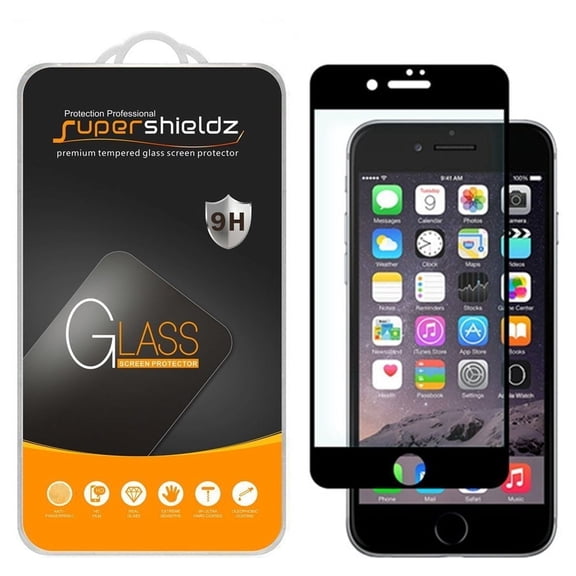 Supershieldz Designed for Apple iPhone 7 Plus Tempered Glass Screen Protector, Anti Scratch, Bubble Free (Black) (2 Pack)
