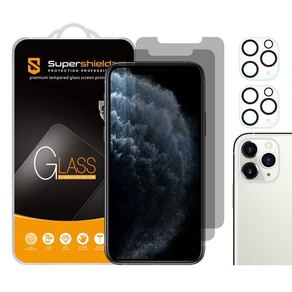 (2 Pack) Supershieldz Designed for Apple iPhone 11 Pro Max (6.5 inch) + Camera Lens Privacy Anti Spy Tempered Glass Screen Protector, Anti Scratch, Bubble Free