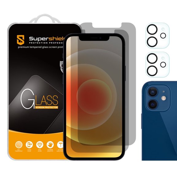 (2 Pack) Supershieldz Designed for Apple iPhone 12 (6.1 inch) + Camera Lens Privacy Anti Spy Tempered Glass Screen Protector, Anti Scratch, Bubble Free