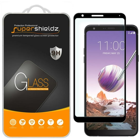 (2-Pack) Supershieldz Designed for LG Q Stylus [Full Screen Coverage] Tempered Glass Screen Protector, Anti-Scratch, Anti-Fingerprint, Bubble Free (Black Frame)
