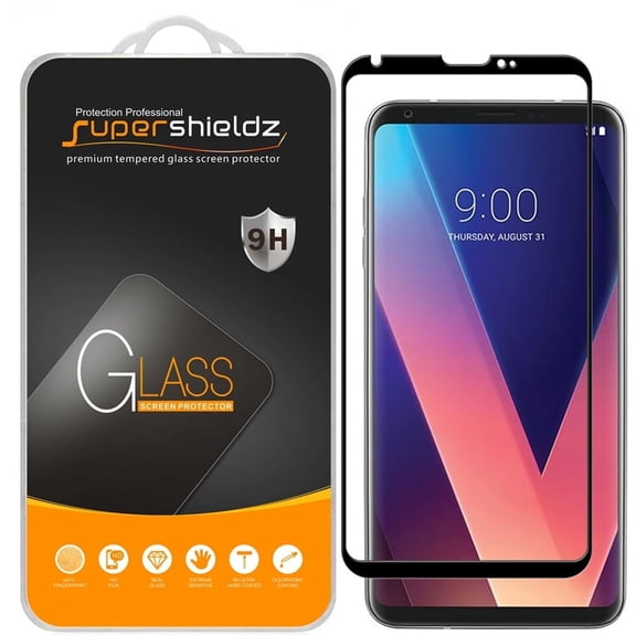 Supershieldz Designed for LG V30 Tempered Glass Screen Protector, 3D Curved Glass, Anti Scratch, Bubble Free (Black) (2 Pack)