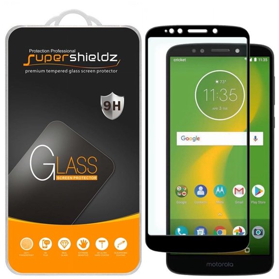 (2-Pack) Supershieldz Designed for Motorola Moto E5 Supra [Full Screen Coverage] Tempered Glass Screen Protector, Anti-Scratch, Bubble Free (Black Frame)