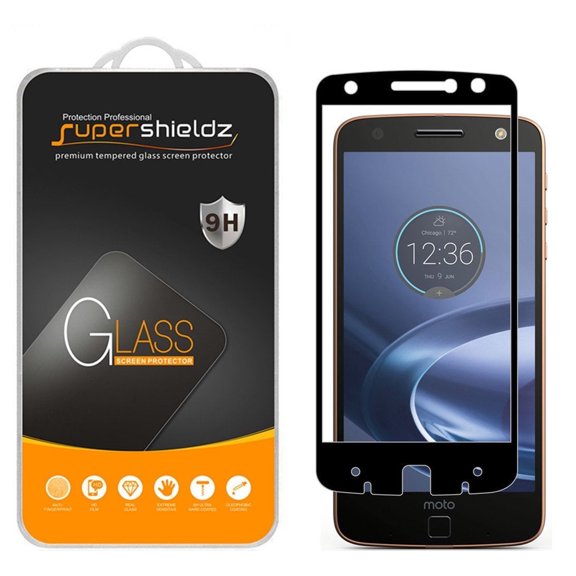 (2-Pack) Supershieldz Designed for Motorola Moto Z Force Droid [Full Screen Coverage] Tempered Glass Screen Protector, Anti-Scratch, Anti-Fingerprint, Bubble Free (Black Frame)