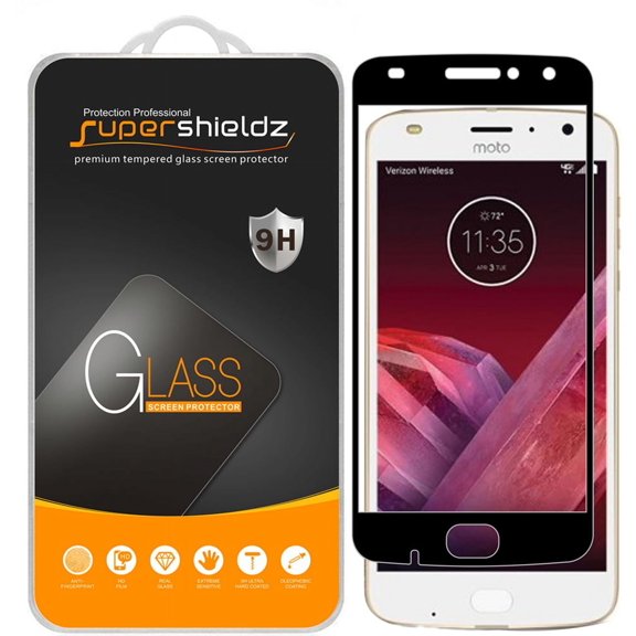 Supershieldz Designed for Motorola Moto Z2 Play Tempered Glass Screen Protector, Anti Scratch, Bubble Free (Black) (2 Pack)