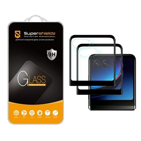 (2 Pack) Supershieldz Designed for Motorola Razr+ / Plus (2023) (Front Screen Only) Tempered Glass Screen Protector, 3D Curved Glass, Anti Scratch, Bubble Free (Black)
