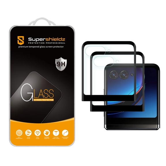 Supershieldz Designed for Motorola Razr+ / Plus (2023) (Front Screen Only) Tempered Glass Screen Protector, 3D Curved Glass, Anti Scratch, Bubble Free (Black) (2 Pack)