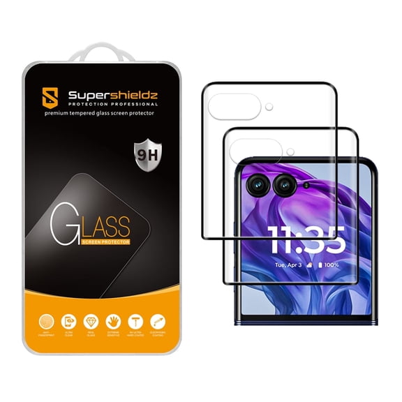 Supershieldz Designed for Motorola Razr Plus 2024 (Front Screen) Tempered Glass Screen Protector, 3D Curved Glass, Anti Scratch, Bubble Free (Black) (2 Pack)
