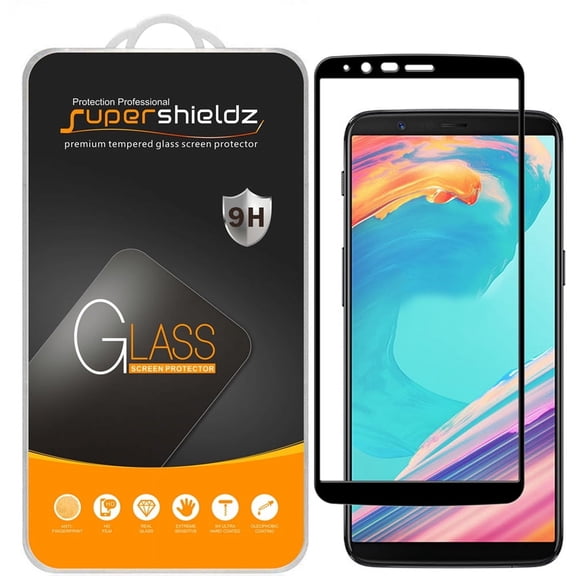 Supershieldz Designed for OnePlus 5T Tempered Glass Screen Protector, Anti Scratch, Bubble Free (Black) (2 Pack)