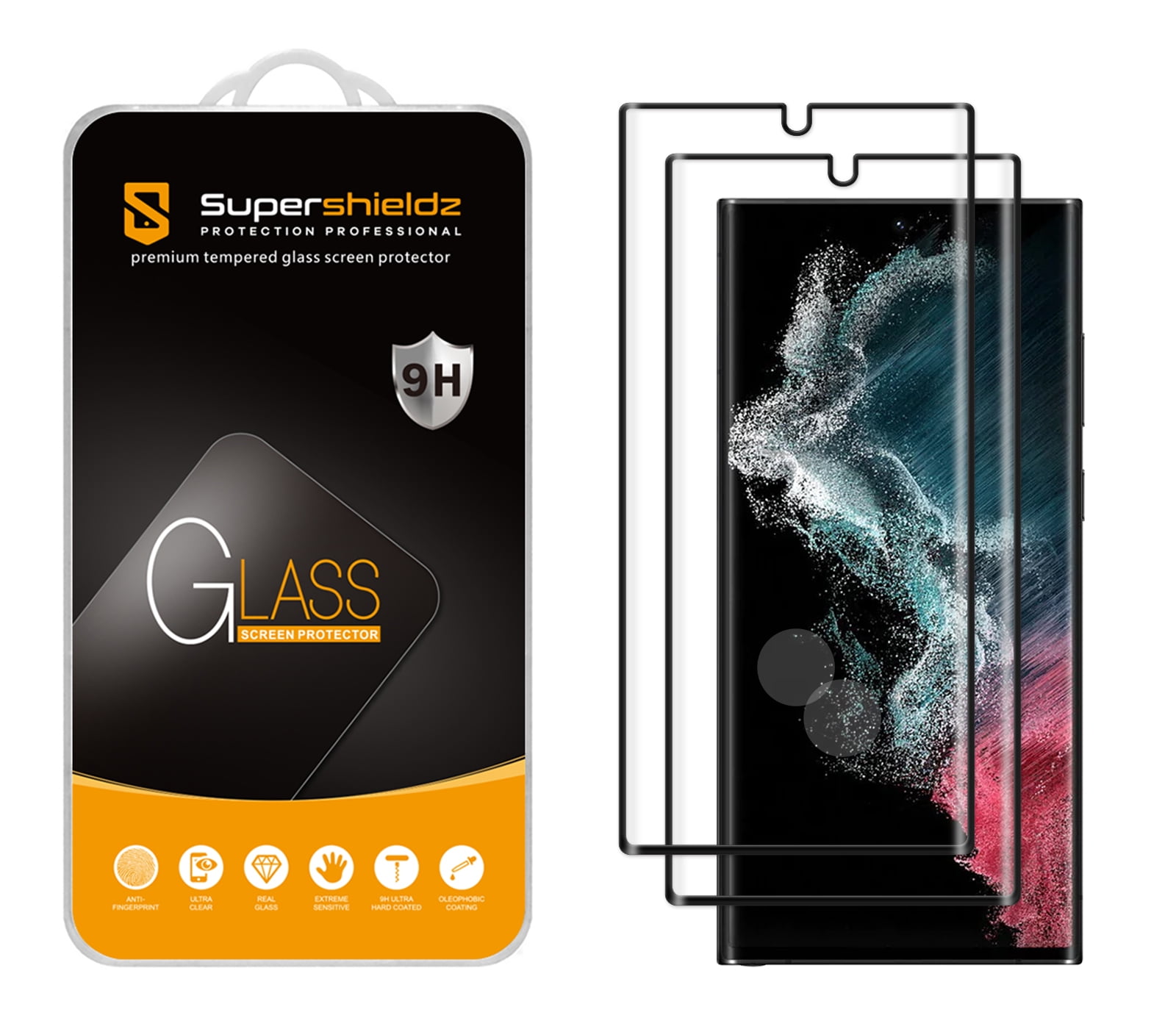 (2 Pack) Supershieldz Designed for Samsung (Galaxy S22 Ultra 5G) Tempered  Glass Screen Protector, (Full Cover) (3D Curved Glass) Anti Scratch, Bubble  Free (Black) 