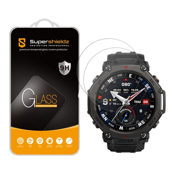 (2 Pack) Supershieldz Designed for Amazfit T-Rex 3/ T-Rex 3 Pro Tempered Glass Screen Protector, Anti Scratch, Bubble Free
