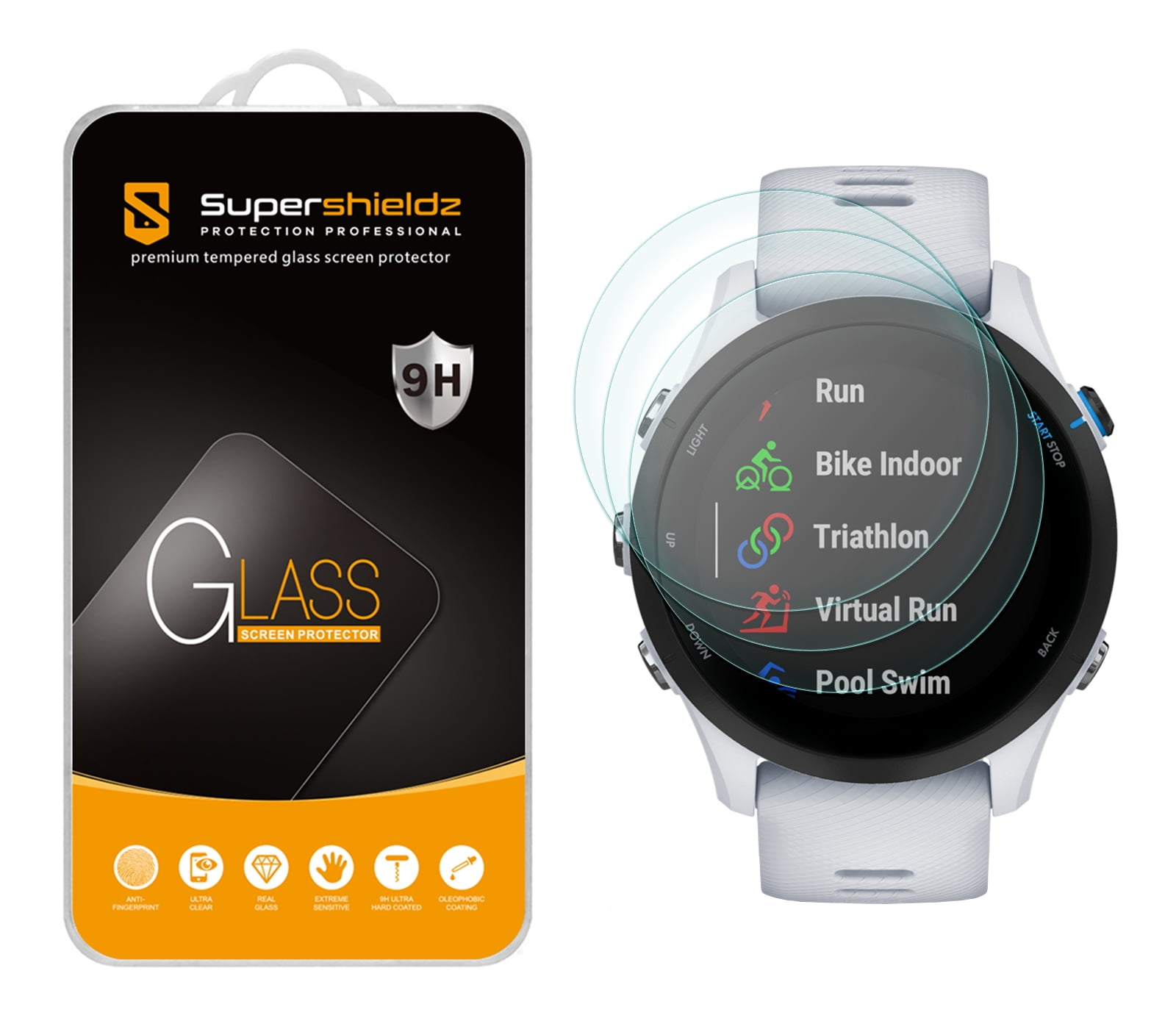 brotect Glass Screen Protector Film compatible with Garmin Forerunner 255  Music (3 Pack) - Glass-Foil 9H Protection [Scratch Resistant, High Clarity]