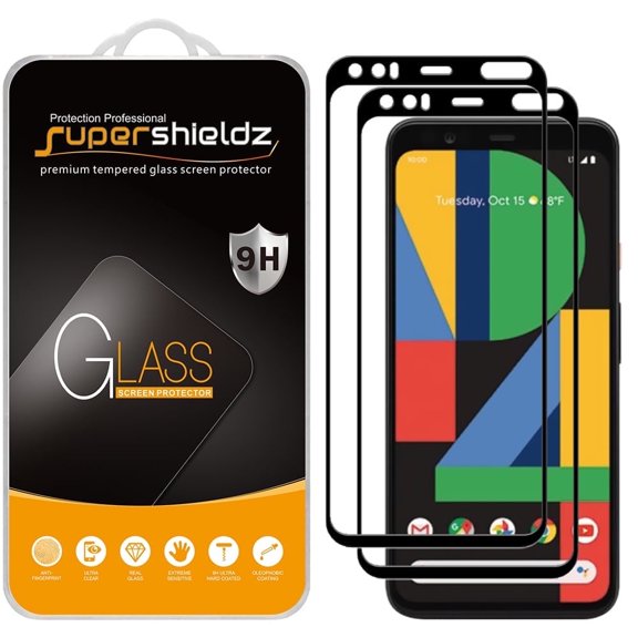 Supershieldz Designed for Google Pixel 4 Tempered Glass Screen Protector, Anti Scratch, Bubble Free (Black) (2 Pack)