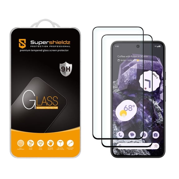 Supershieldz Designed for Google Pixel 8 Tempered Glass Screen Protector, Anti Scratch, Bubble Free (Black) (2 Pack)