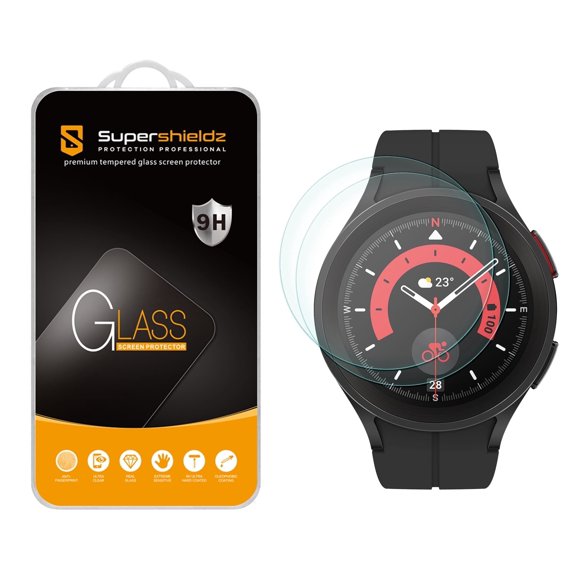 (2 Pack) Supershieldz Designed for Samsung Galaxy Watch 5 Pro (45mm) Tempered Glass Screen Protector, Anti Scratch, Bubble Free