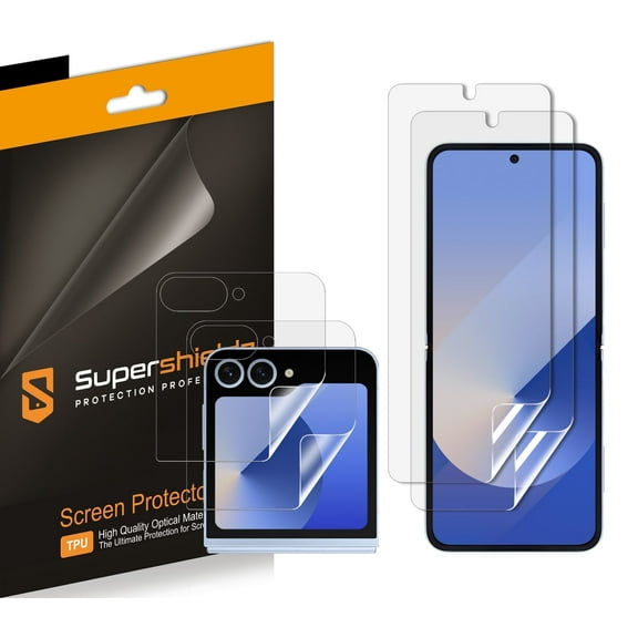 (2 Pack) Supershieldz Designed for Samsung Galaxy Z Flip 6 (2 Main Screen and 2 Front Screen) Screen Protector, High Definition Clear Shield (TPU)