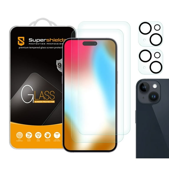 (2 Pack) Supershieldz Designed for iPhone 15 Plus (6.7 inch)+ Camera Lens Tempered Glass Screen Protector, Anti Scratch, Bubble Free